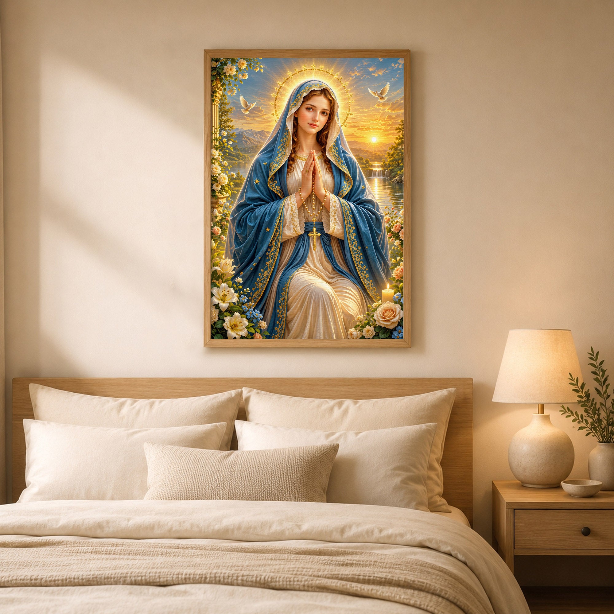 Sunset Prayer Virgin Mary Landscape Poster/Canvas