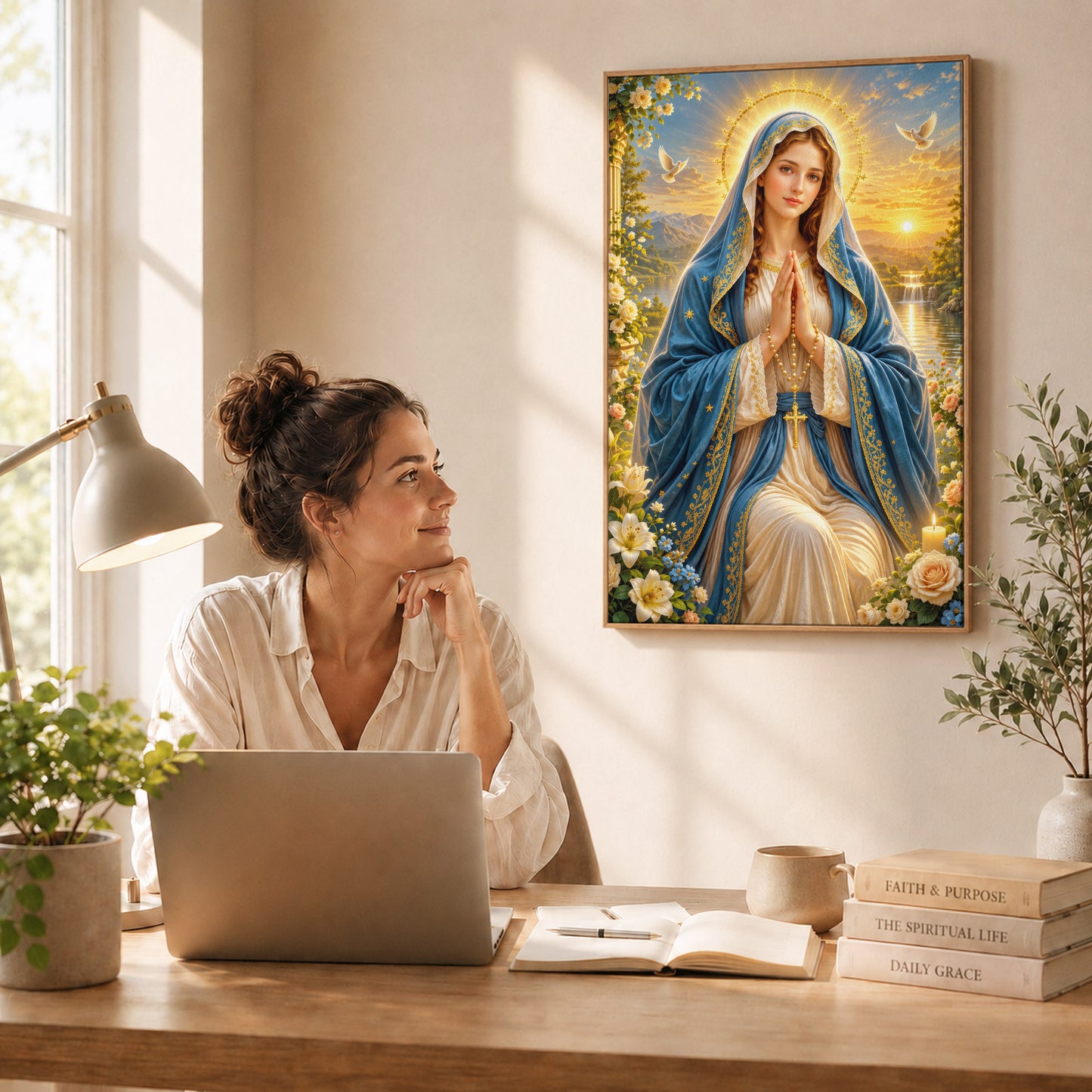 Sunset Prayer Virgin Mary Landscape Poster/Canvas