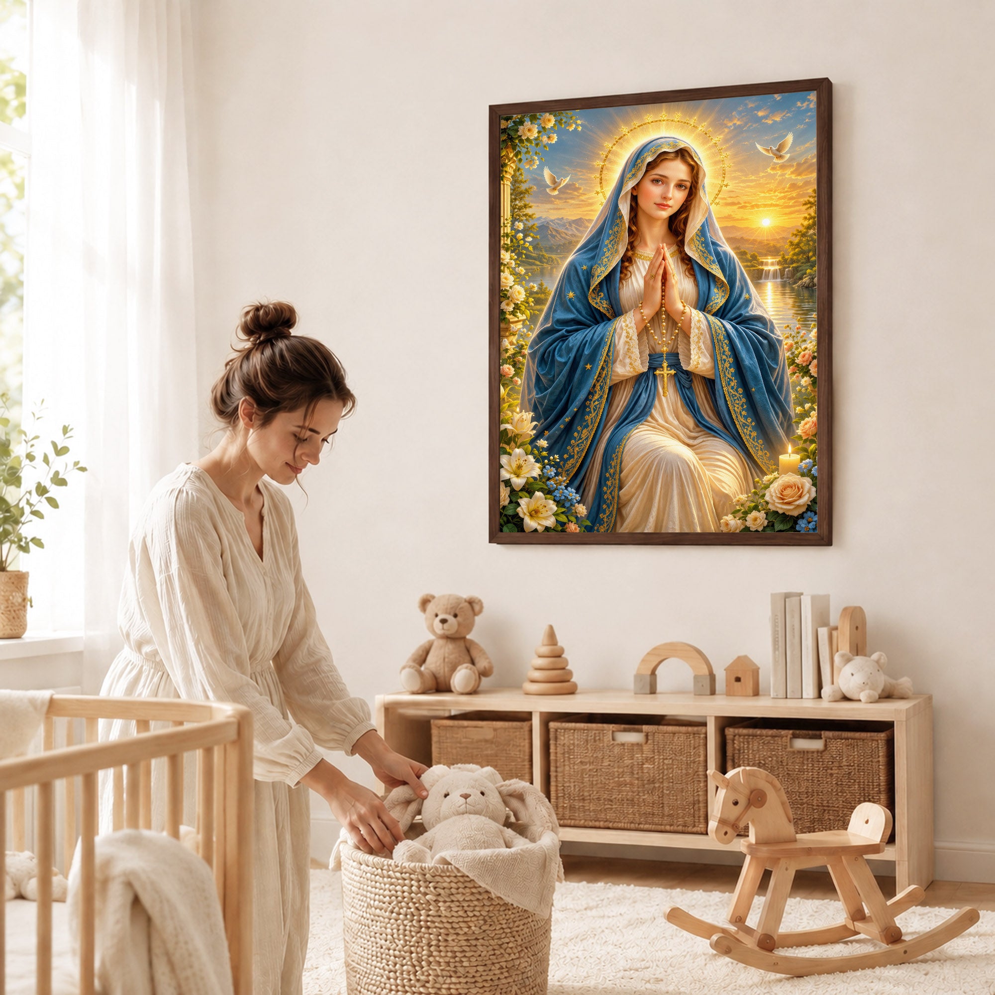 Sunset Prayer Virgin Mary Landscape Poster/Canvas