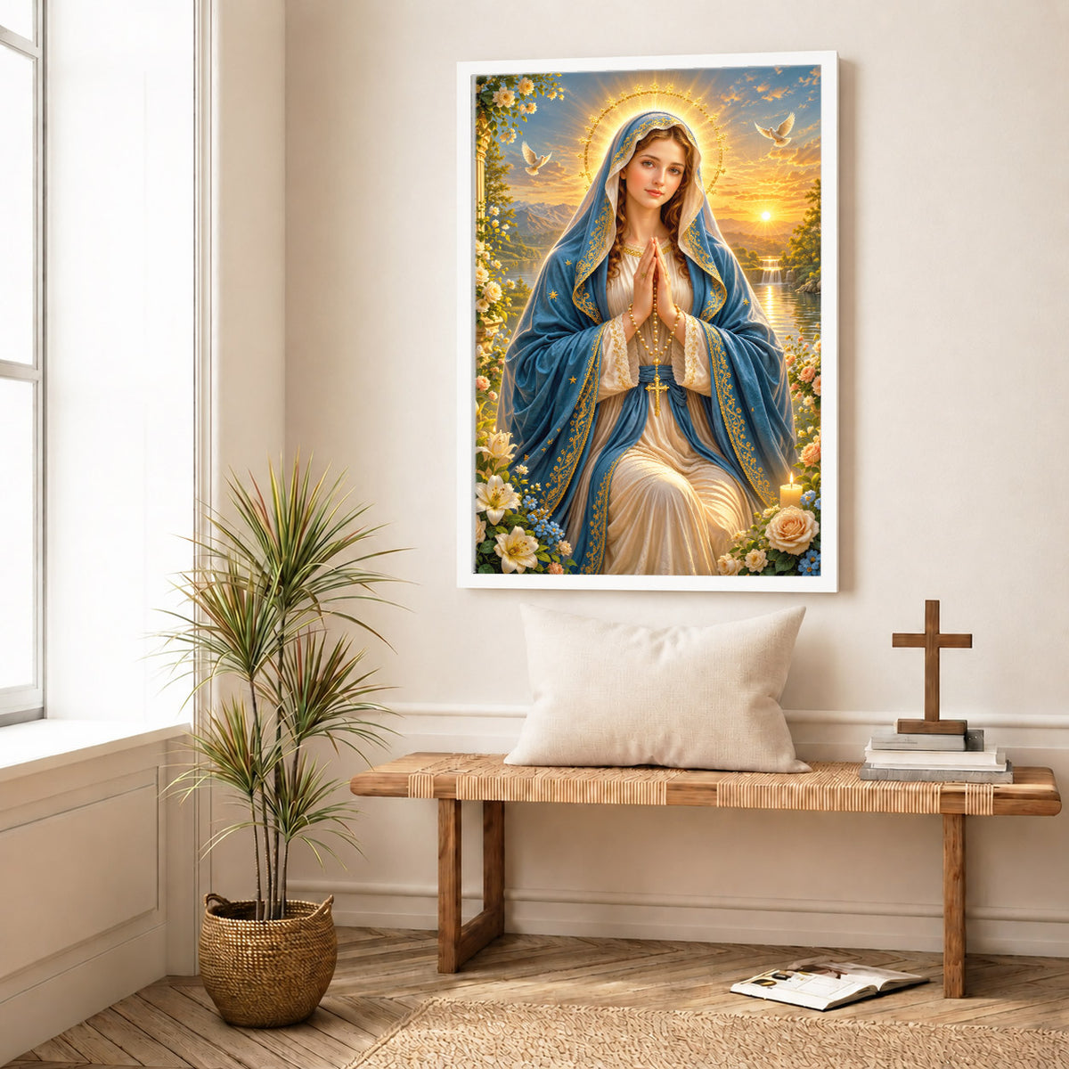 Sunset Prayer Virgin Mary Landscape Poster/Canvas