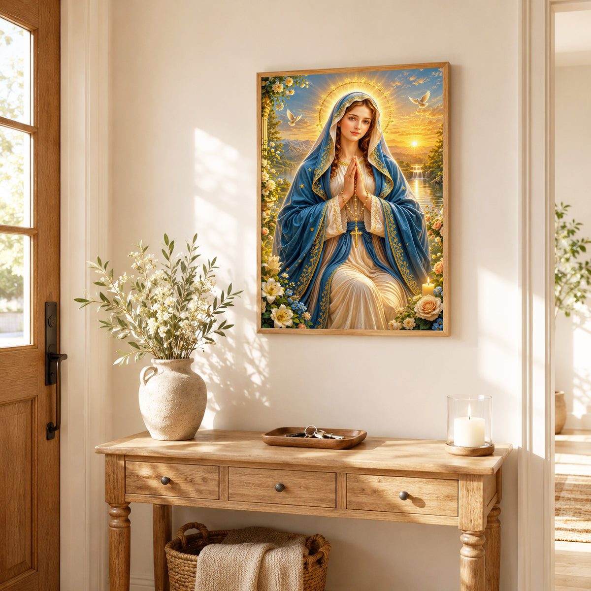 Sunset Prayer Virgin Mary Landscape Poster/Canvas