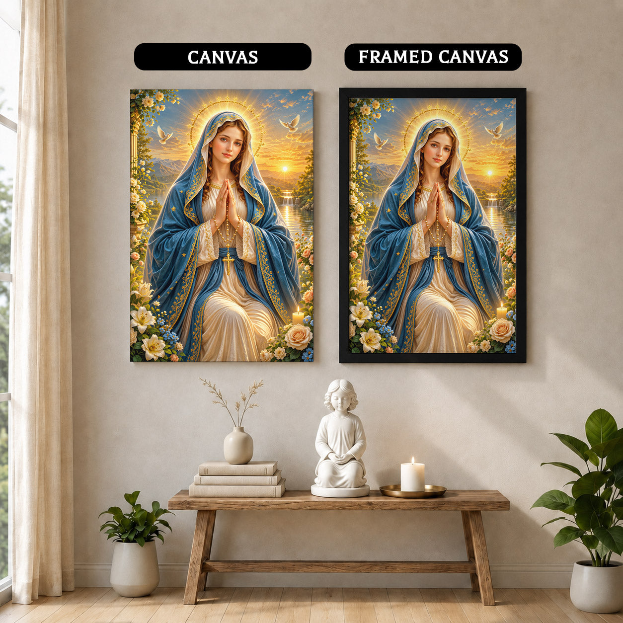 Sunset Prayer Virgin Mary Landscape Poster/Canvas