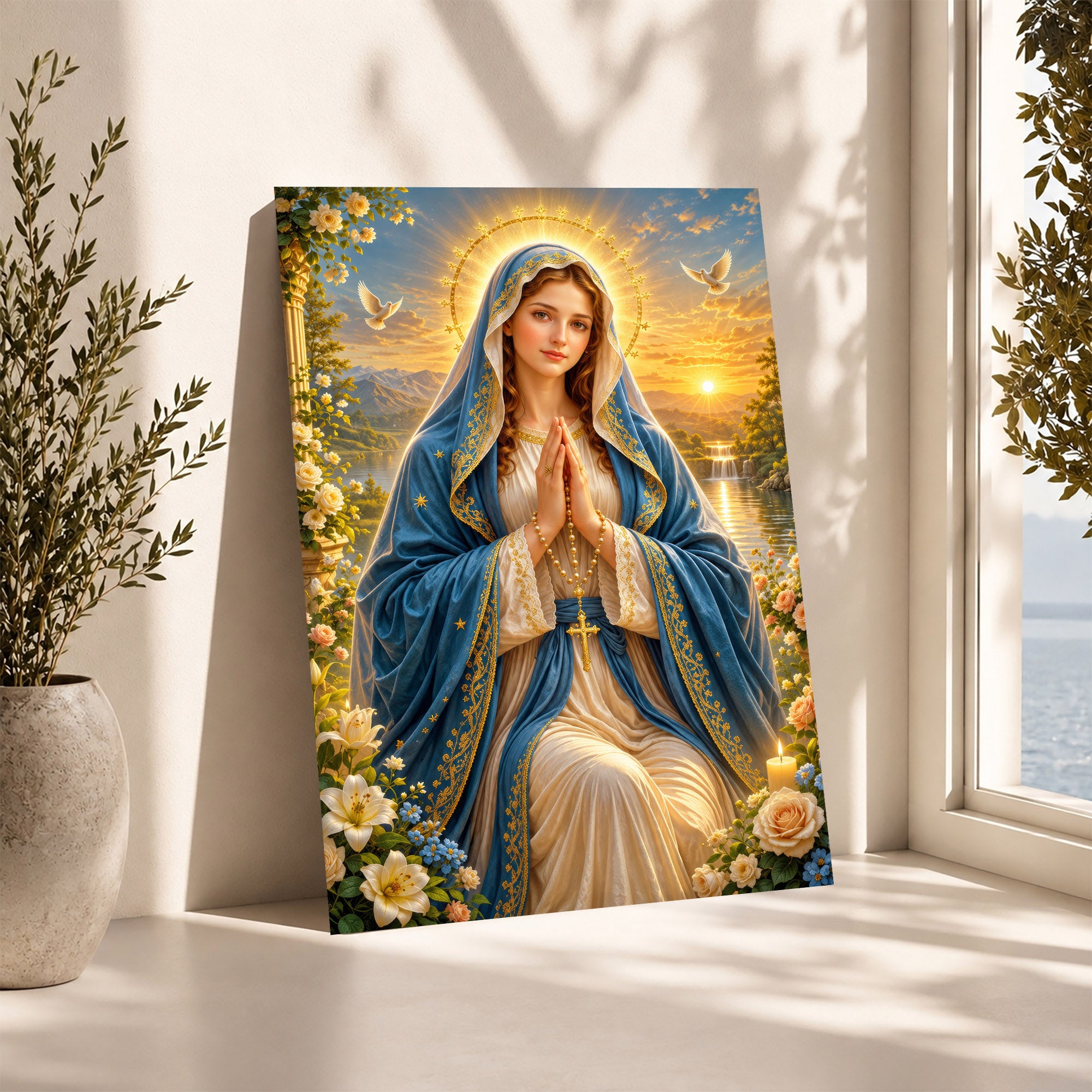 Sunset Prayer Virgin Mary Landscape Poster/Canvas