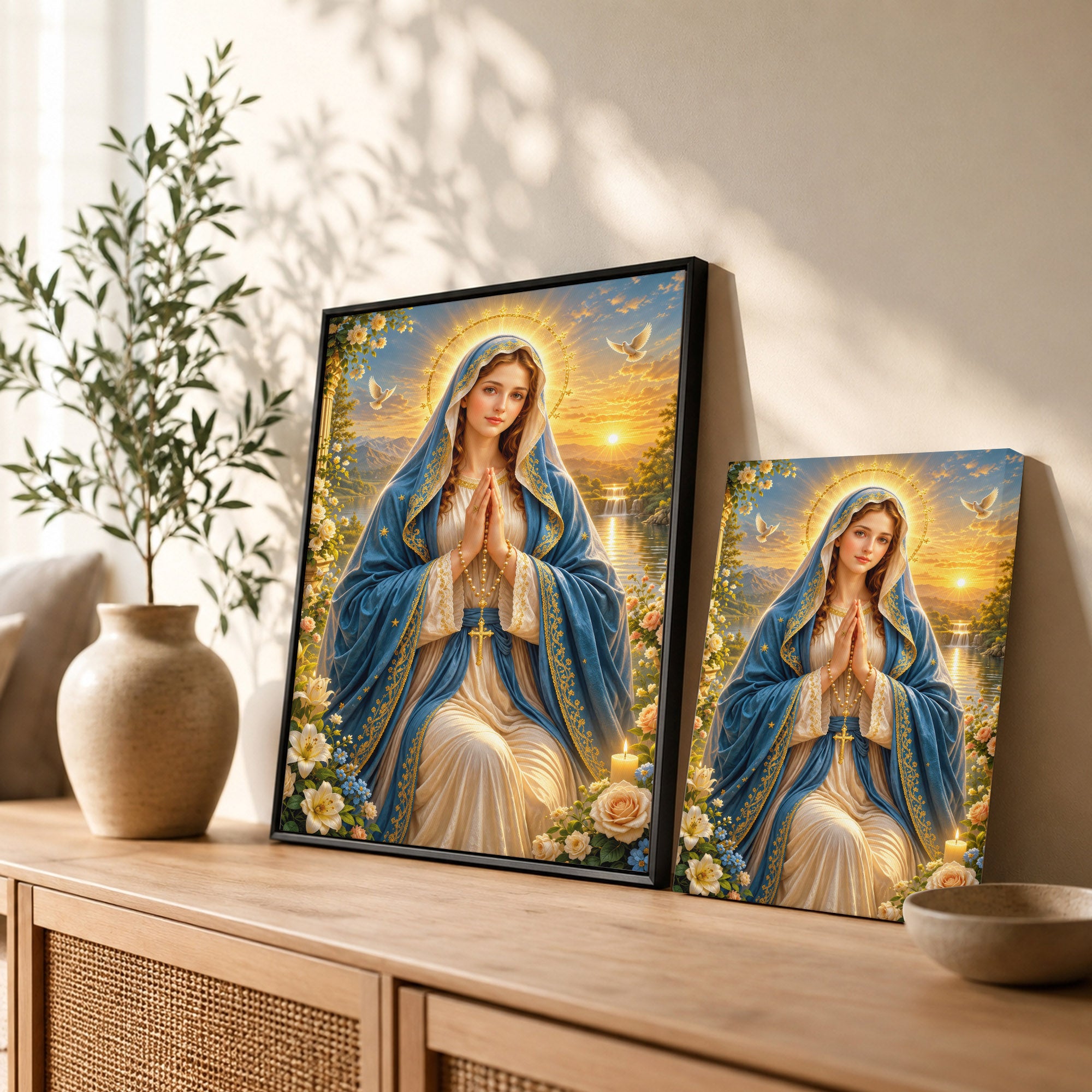 Sunset Prayer Virgin Mary Landscape Poster/Canvas