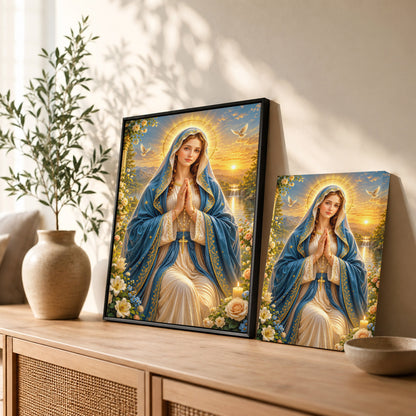 Sunset Prayer Virgin Mary Landscape Poster/Canvas