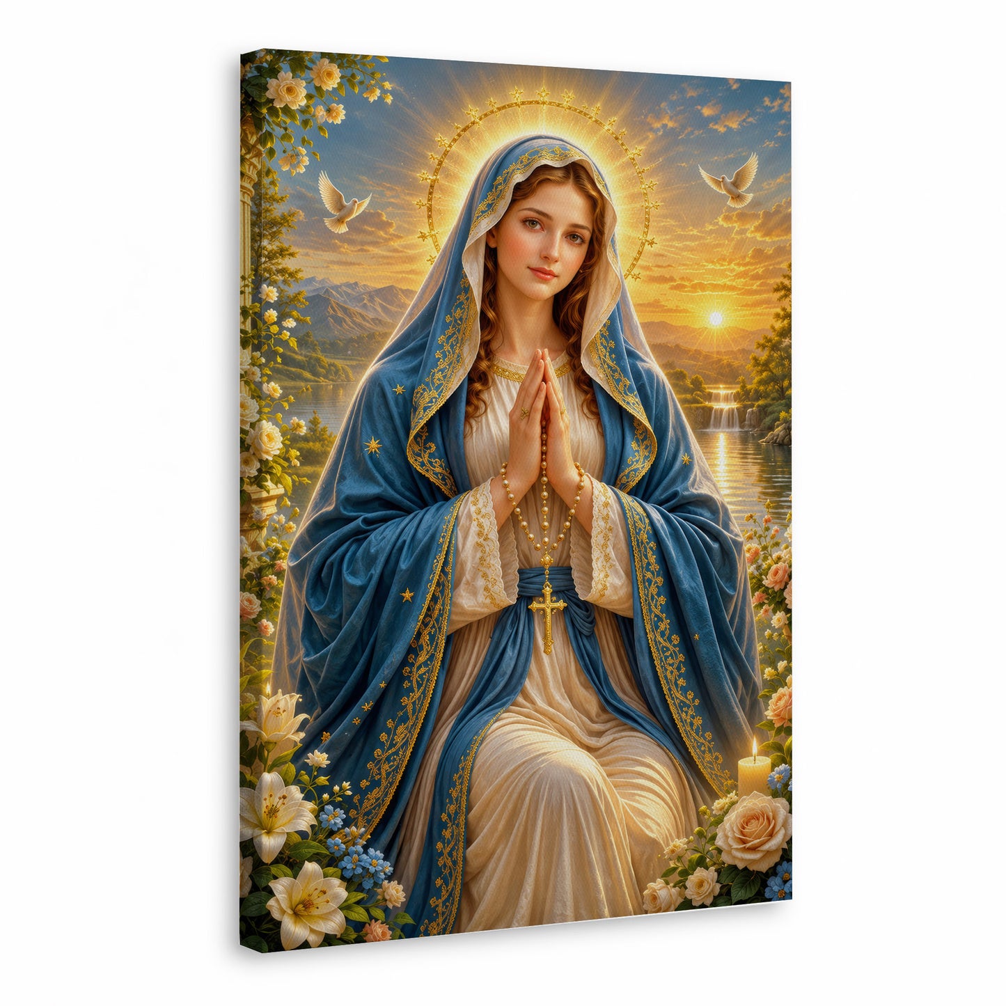 Sunset Prayer Virgin Mary Landscape Poster/Canvas