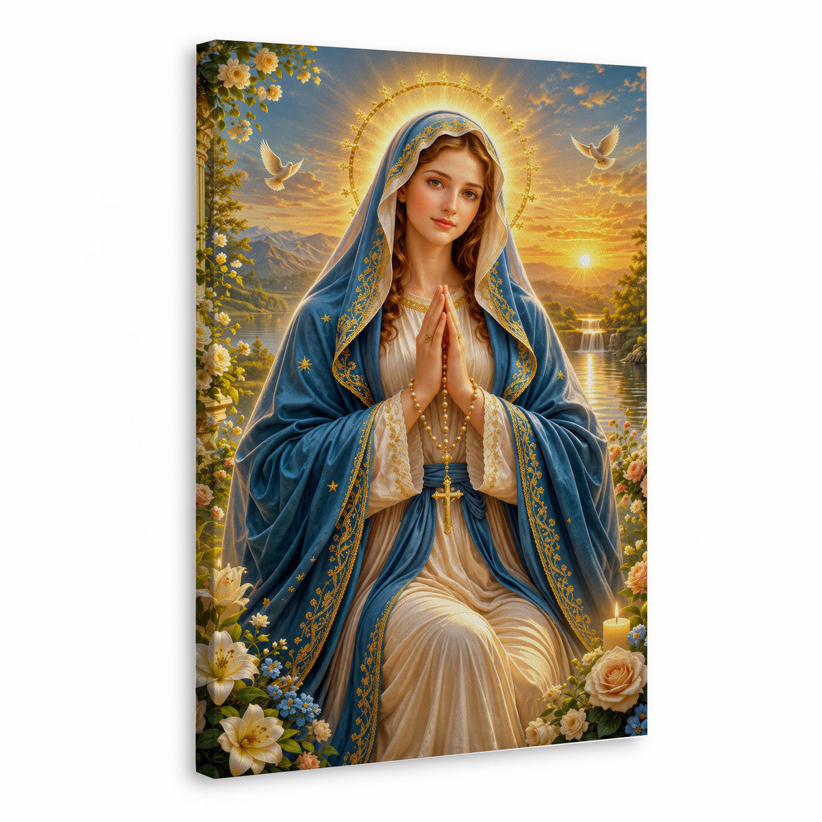 Sunset Prayer Virgin Mary Landscape Poster/Canvas