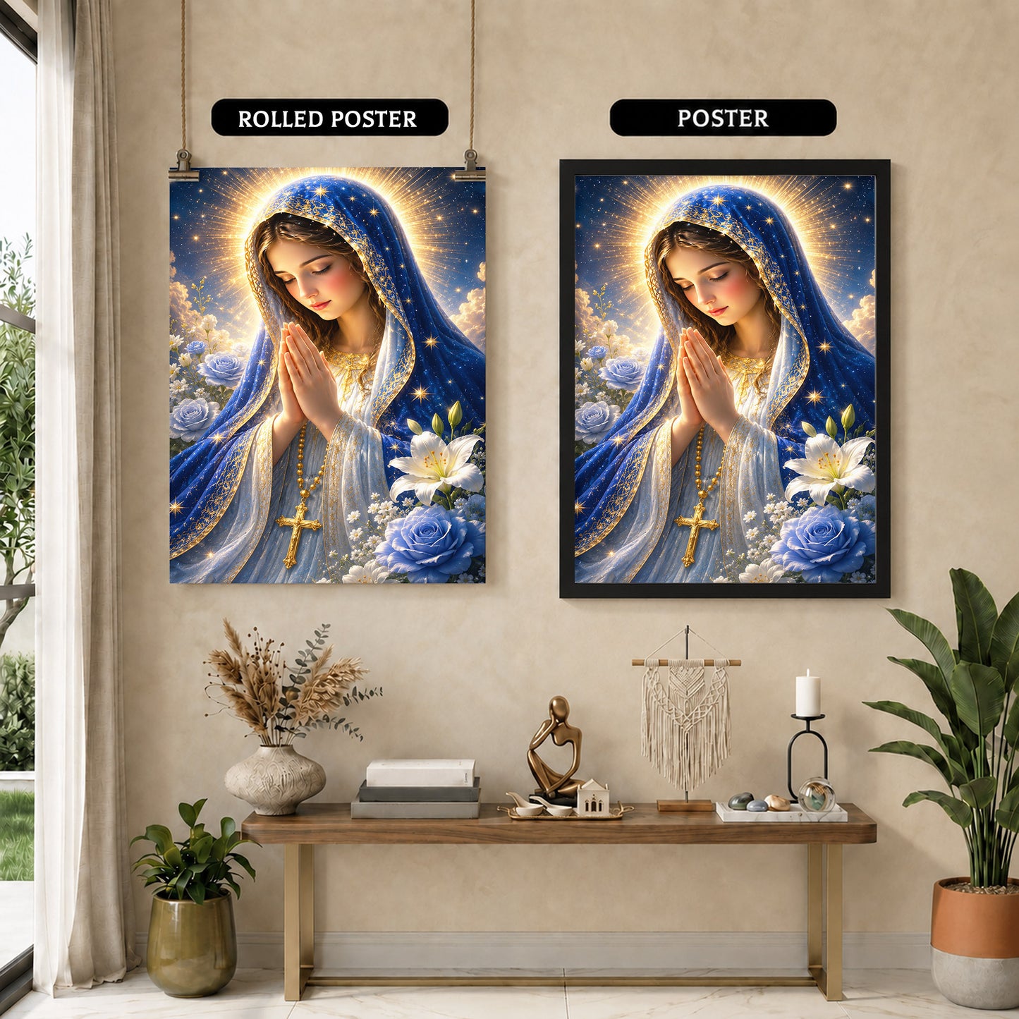 Blue Rose Virgin Mary Prayer Poster/Canvas