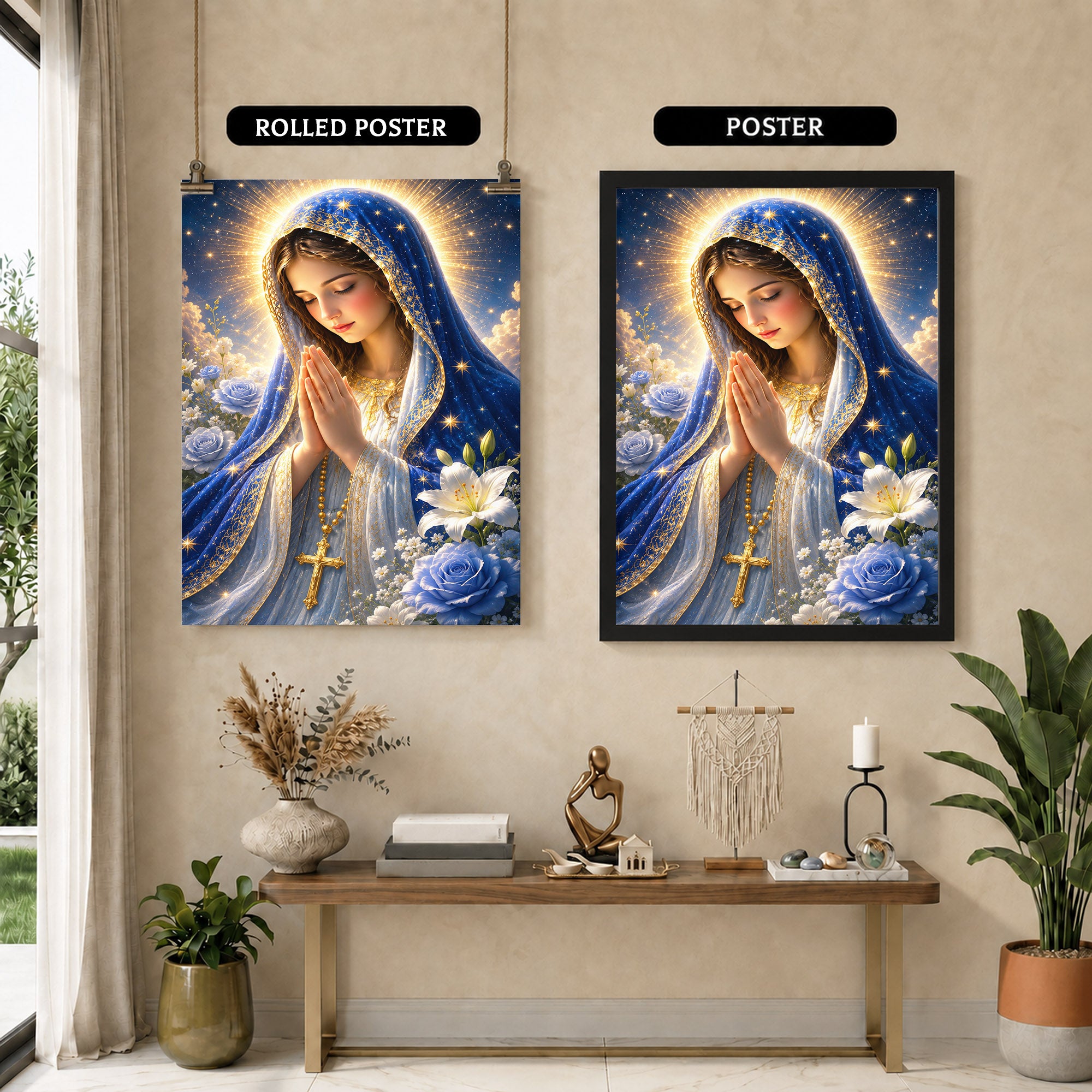 Blue Rose Virgin Mary Prayer Poster/Canvas