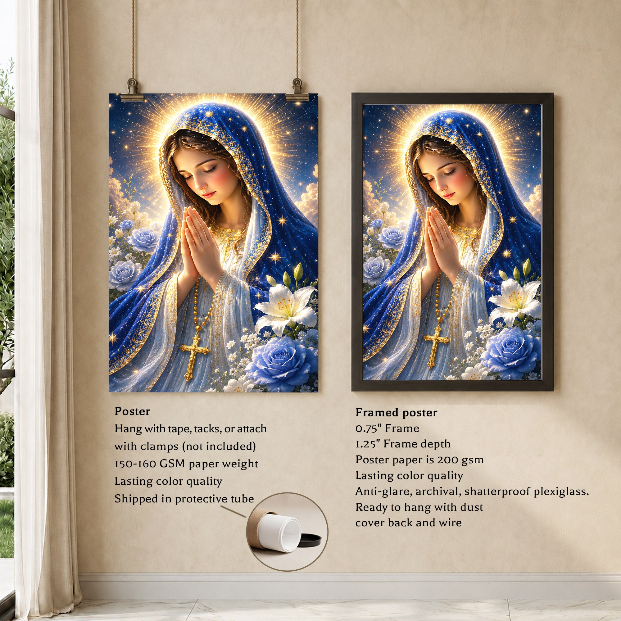 Blue Rose Virgin Mary Prayer Poster/Canvas