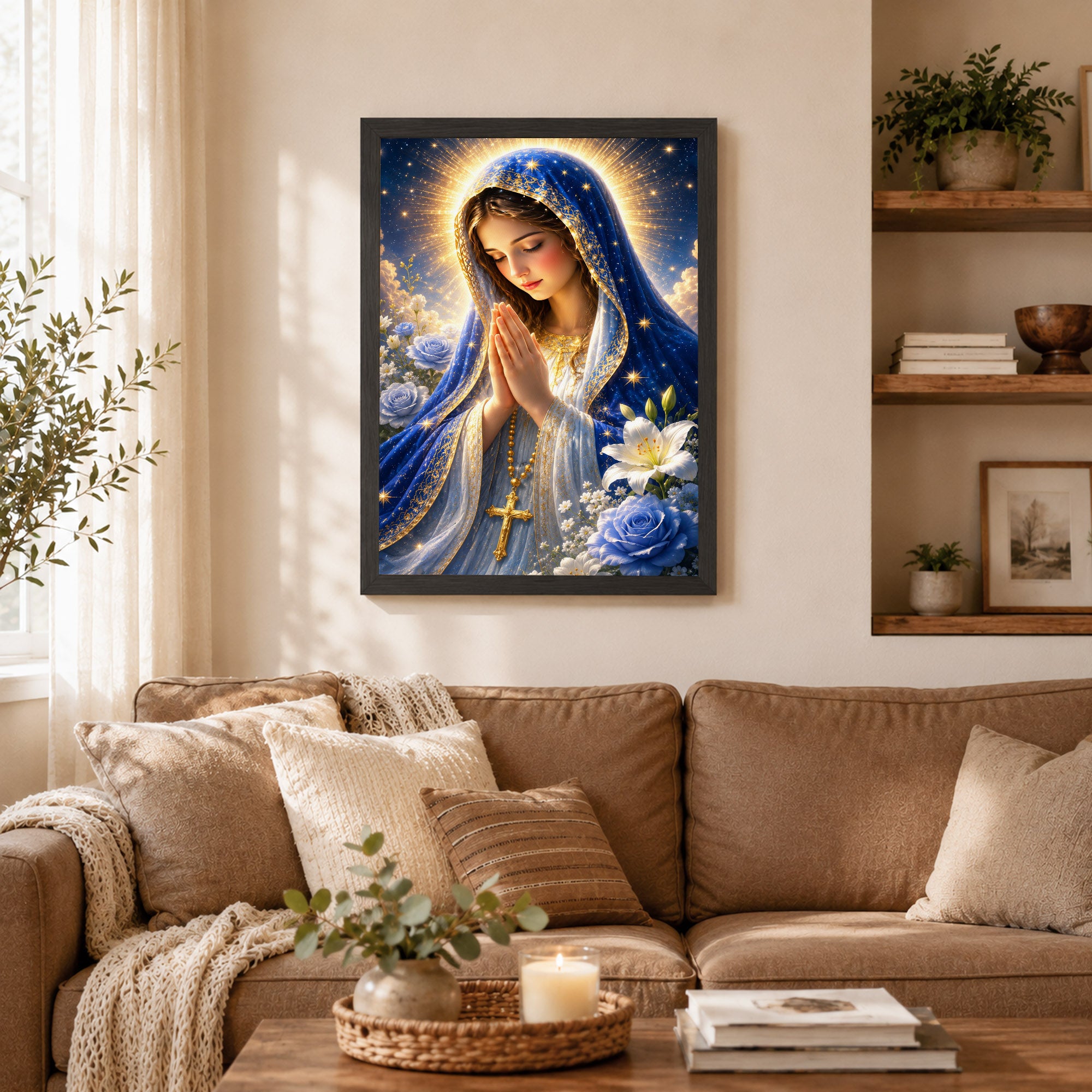 Blue Rose Virgin Mary Prayer Poster/Canvas