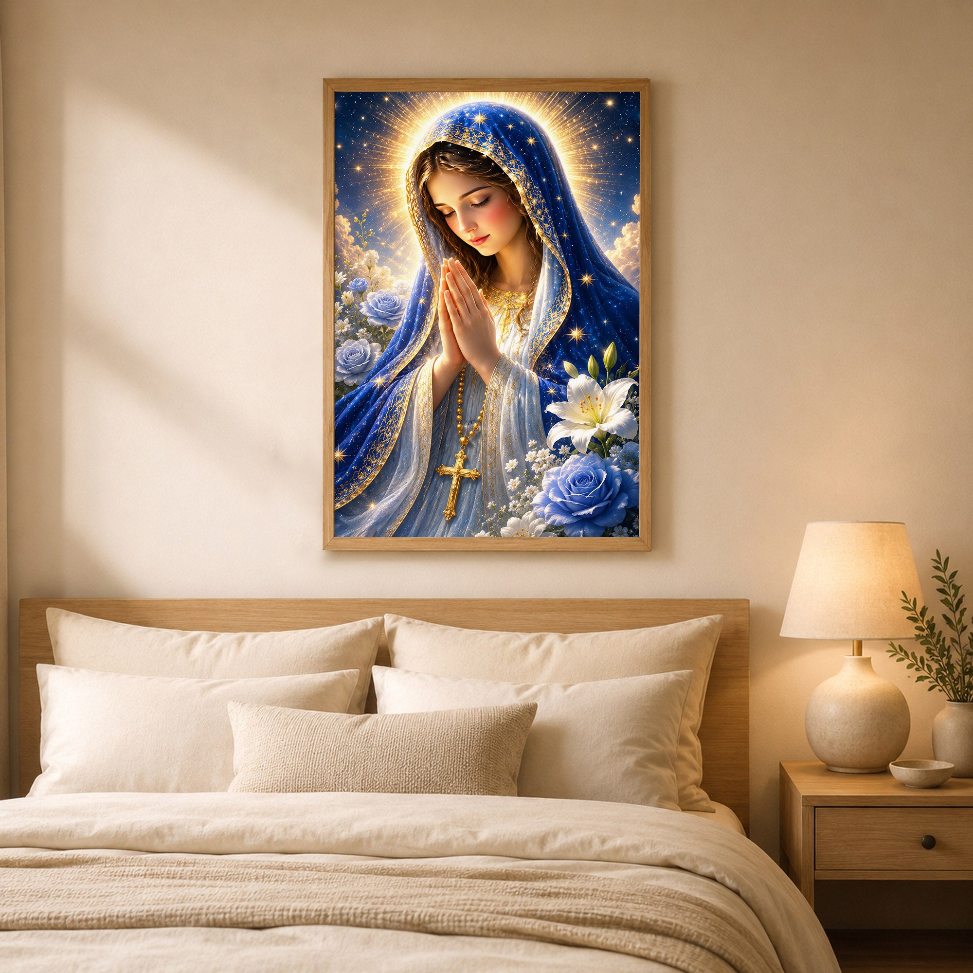 Blue Rose Virgin Mary Prayer Poster/Canvas