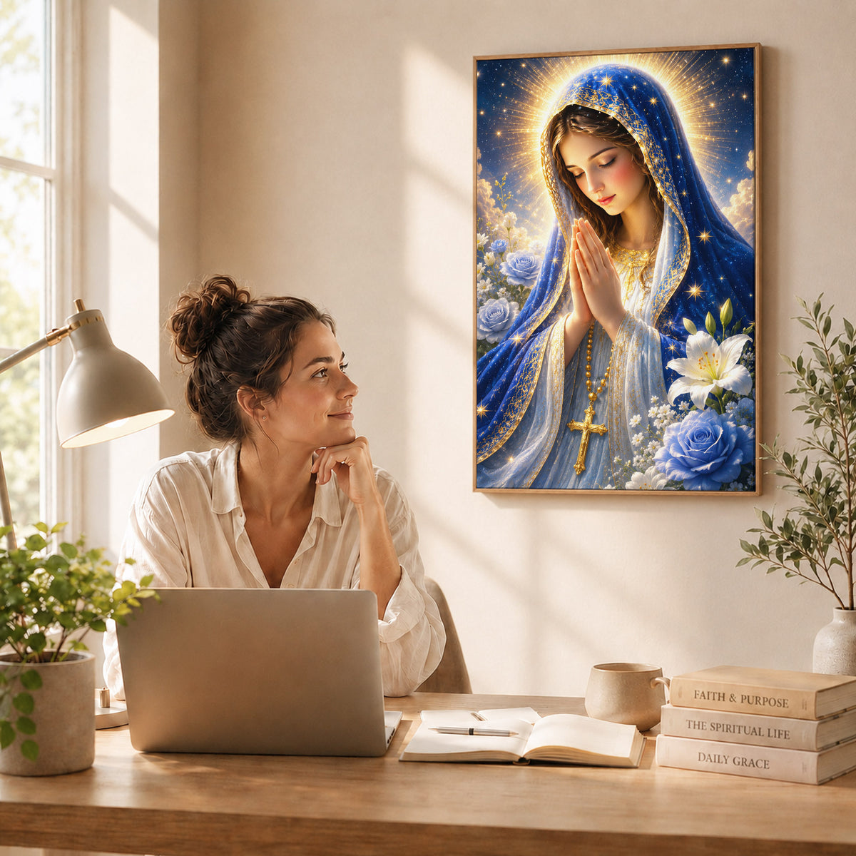Blue Rose Virgin Mary Prayer Poster/Canvas