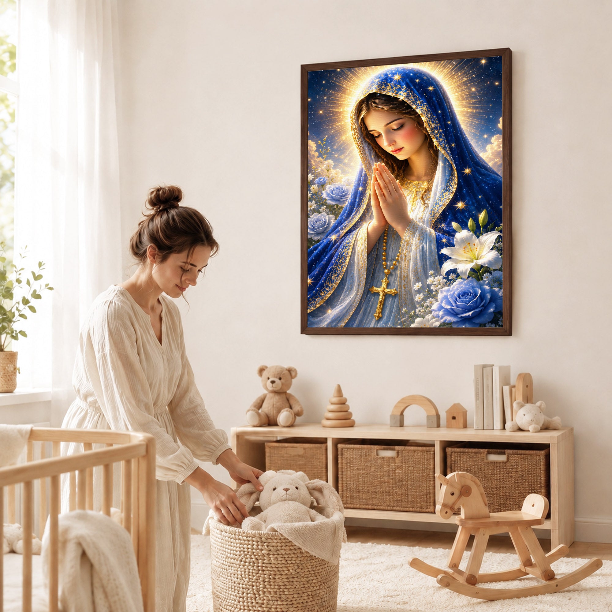 Blue Rose Virgin Mary Prayer Poster/Canvas