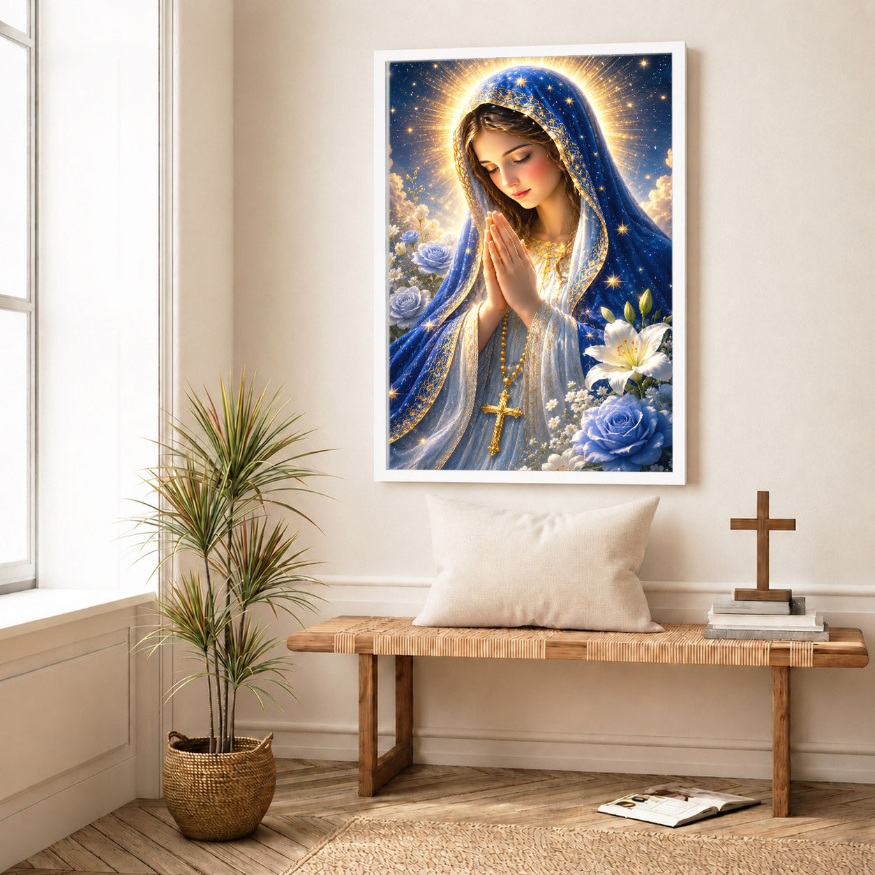 Blue Rose Virgin Mary Prayer Poster/Canvas