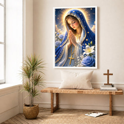 Blue Rose Virgin Mary Prayer Poster/Canvas