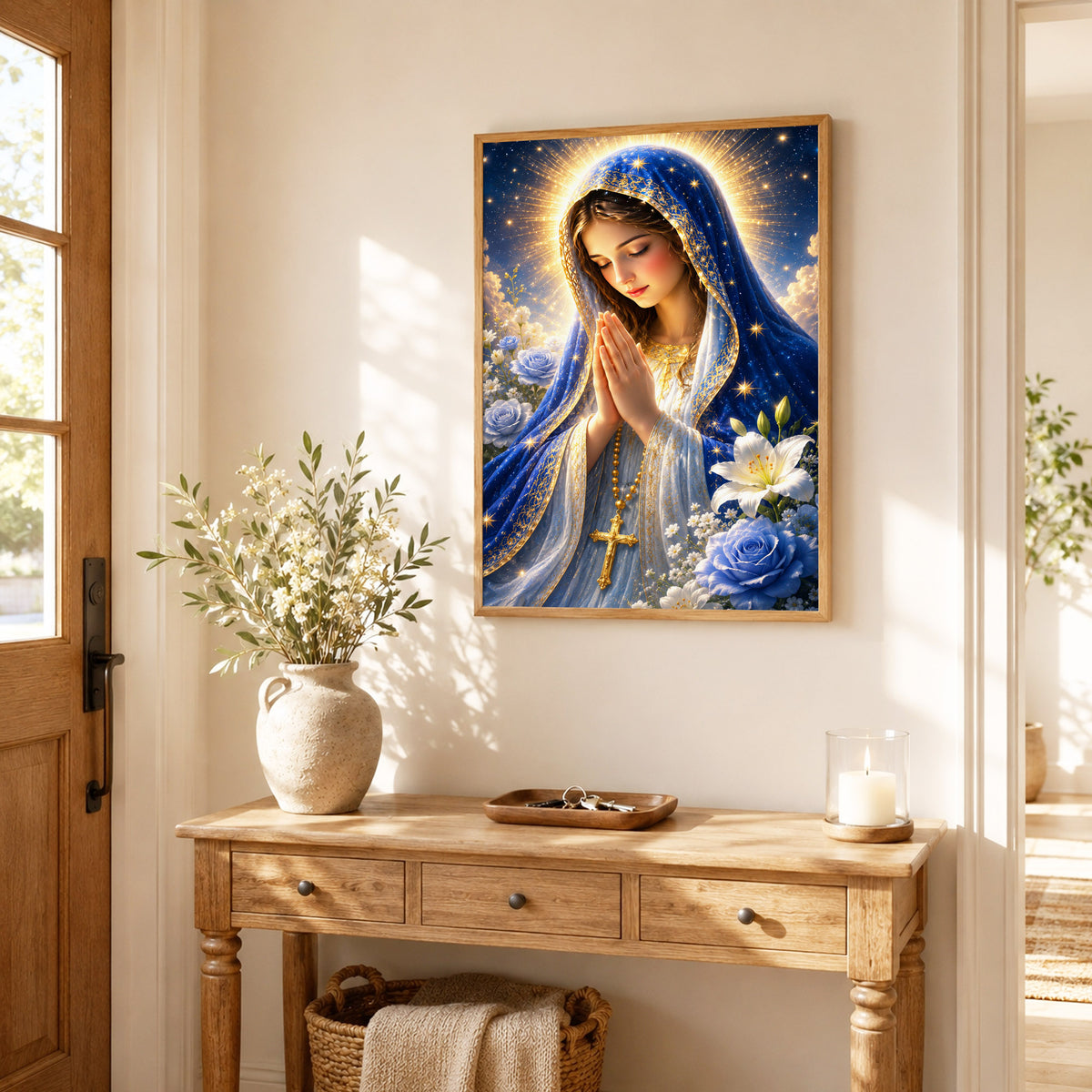 Blue Rose Virgin Mary Prayer Poster/Canvas