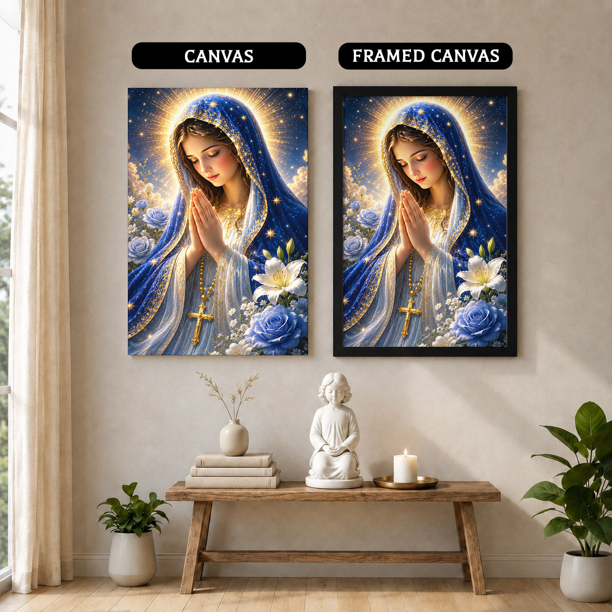 Blue Rose Virgin Mary Prayer Poster/Canvas