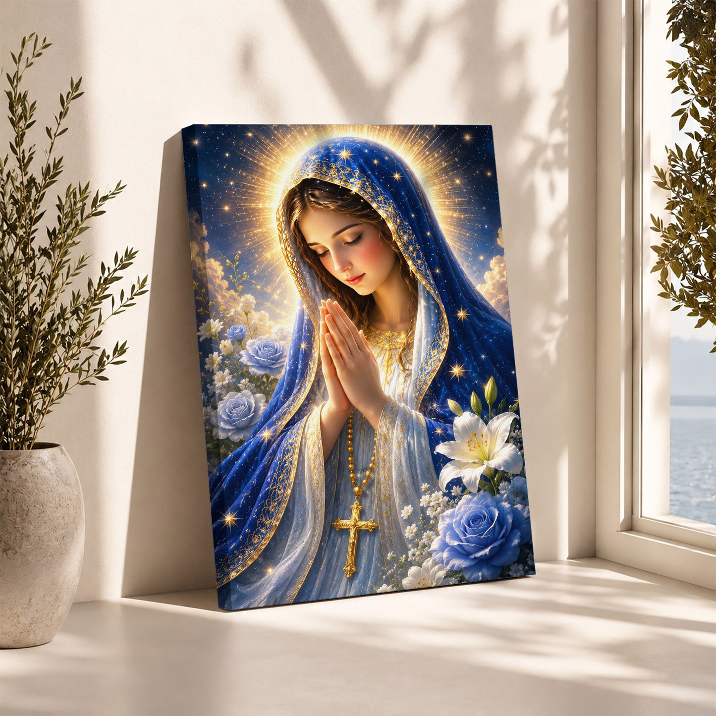 Blue Rose Virgin Mary Prayer Poster/Canvas
