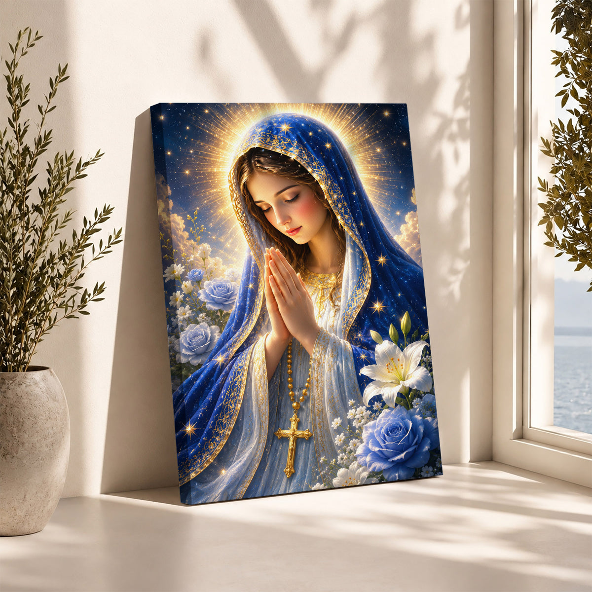 Blue Rose Virgin Mary Prayer Poster/Canvas