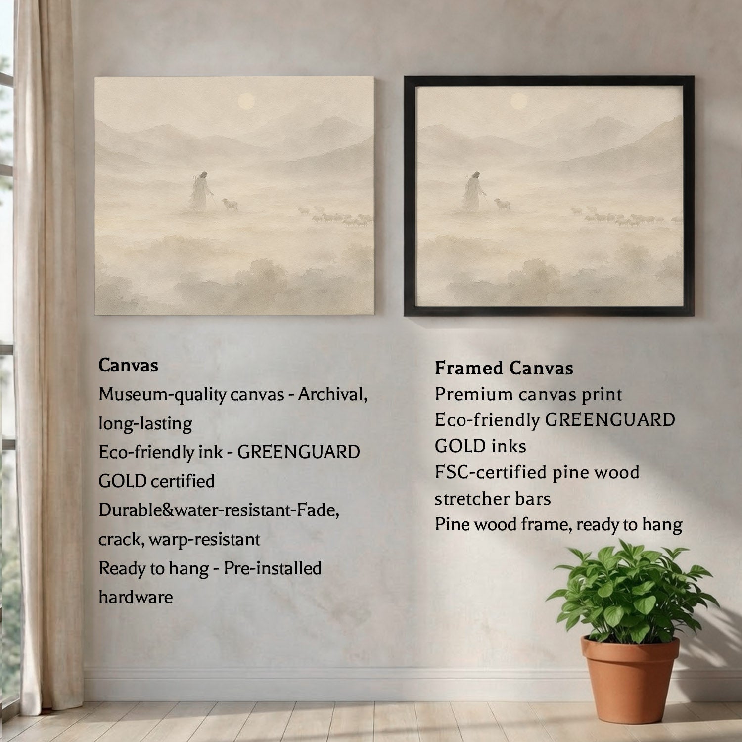 Jesus the Good Shepherd Neutral Landscape Poster/Canvas