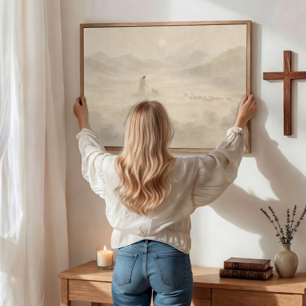 Jesus the Good Shepherd Neutral Landscape Poster/Canvas