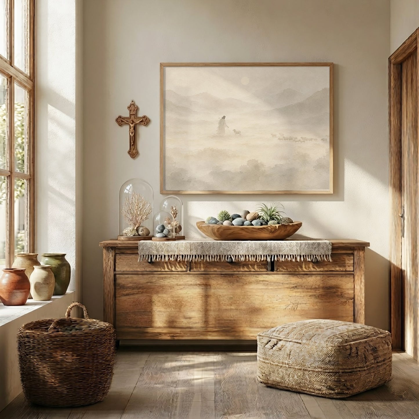 Jesus the Good Shepherd Neutral Landscape Poster/Canvas