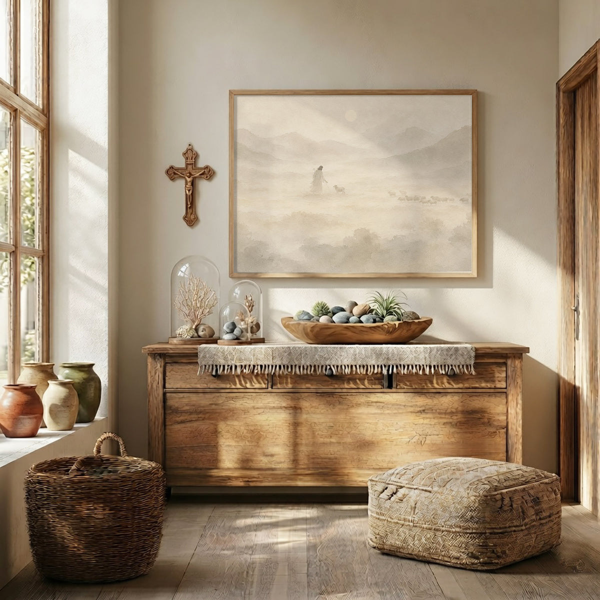 Jesus the Good Shepherd Neutral Landscape Poster/Canvas