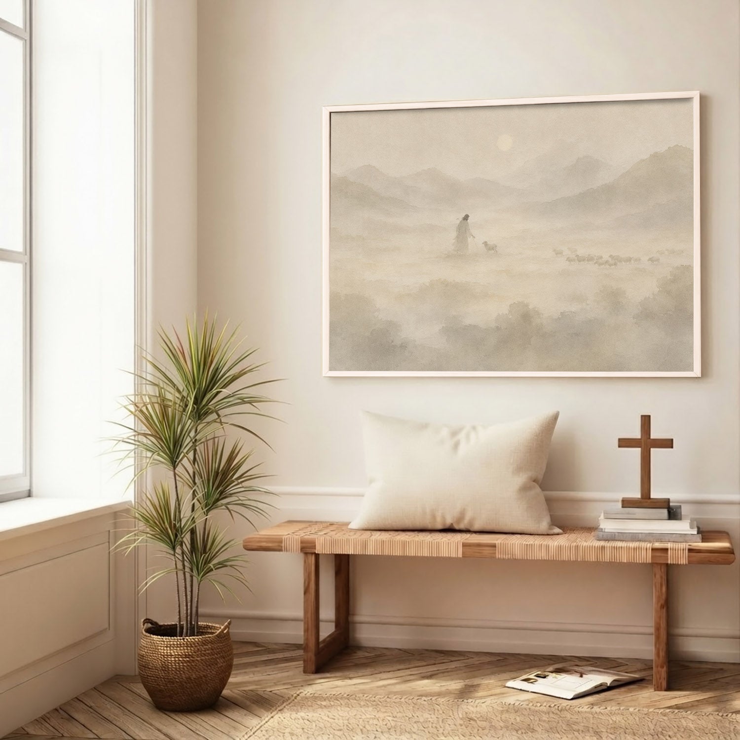 Jesus the Good Shepherd Neutral Landscape Poster/Canvas