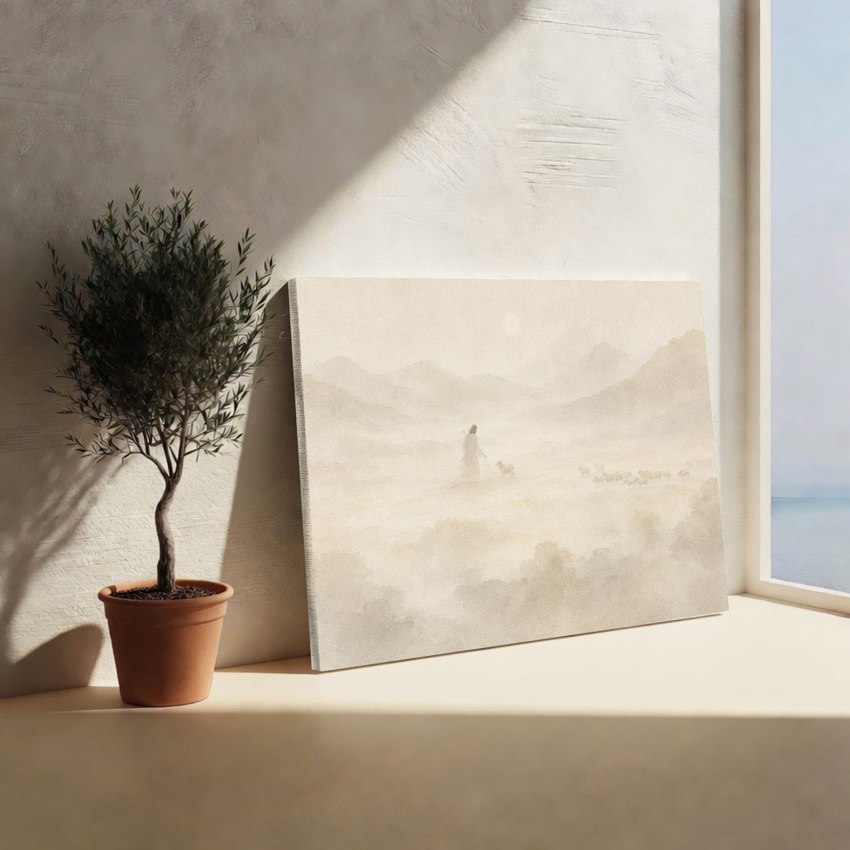Jesus the Good Shepherd Neutral Landscape Poster/Canvas