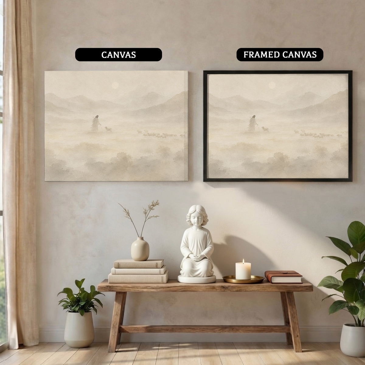 Jesus the Good Shepherd Neutral Landscape Poster/Canvas
