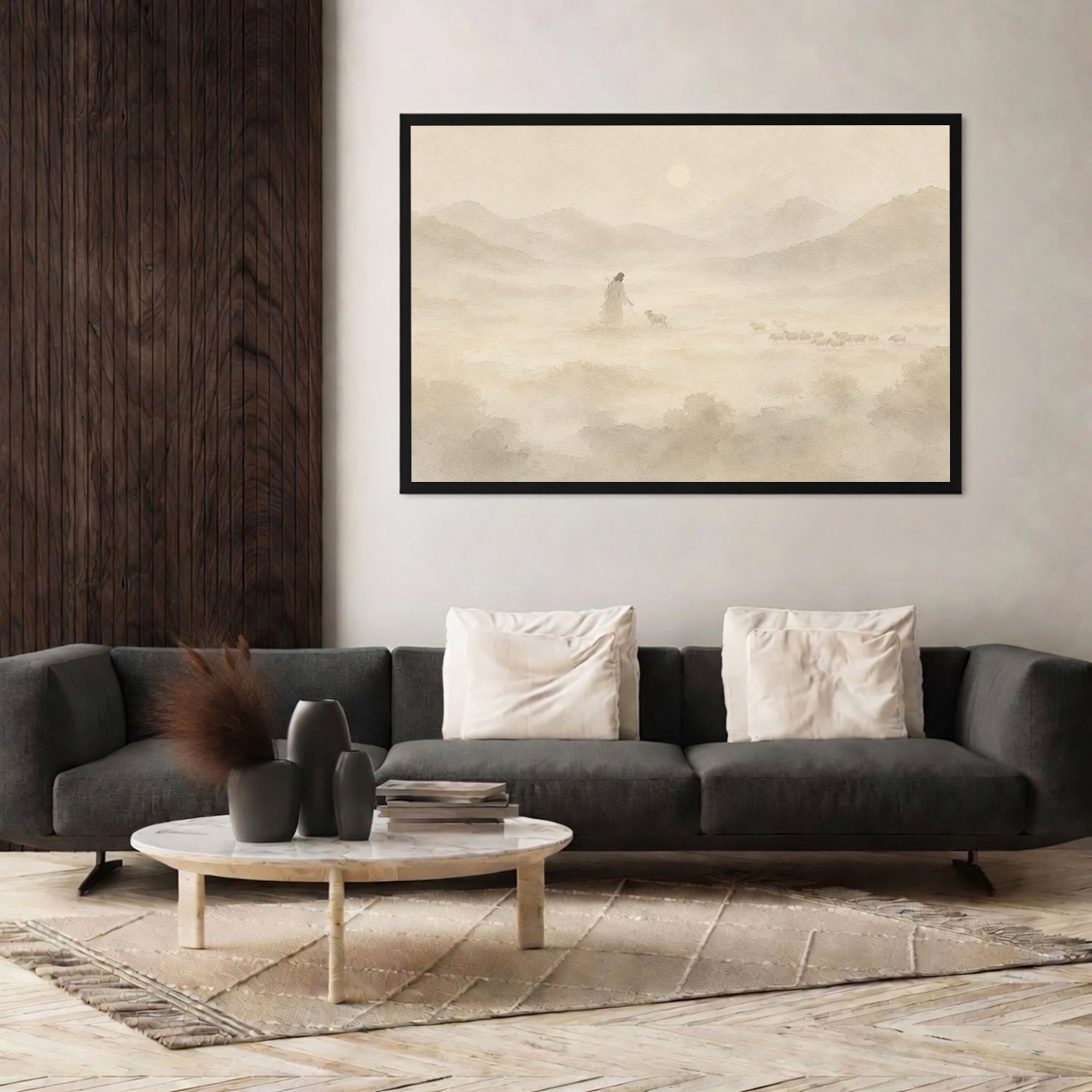 Jesus the Good Shepherd Neutral Landscape Poster/Canvas