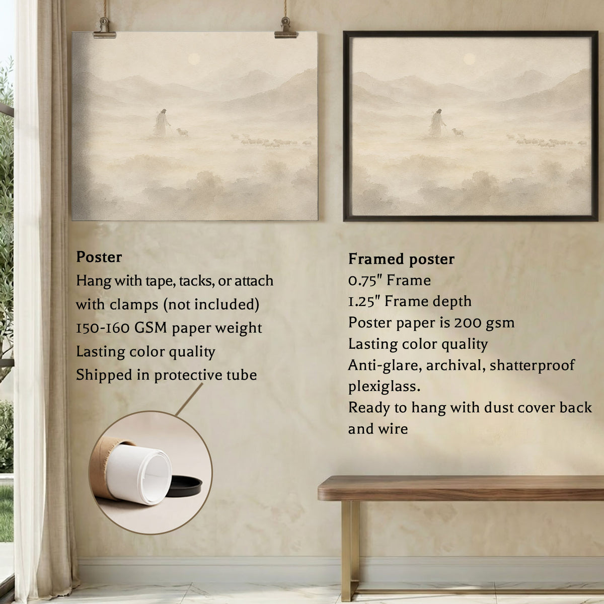 Jesus the Good Shepherd Neutral Landscape Poster/Canvas