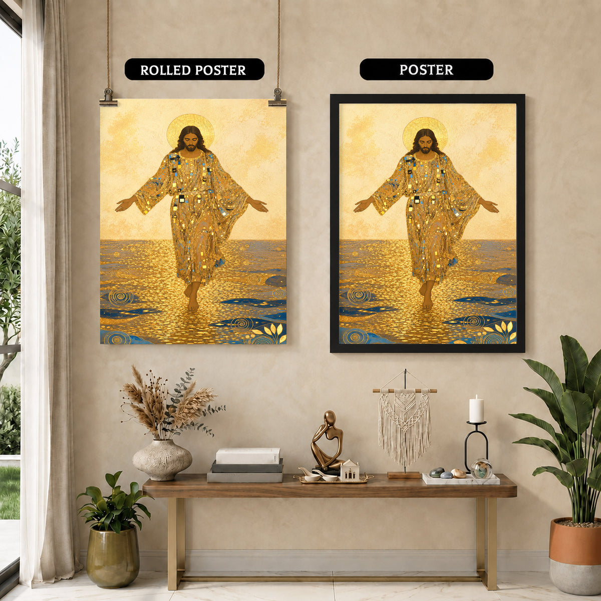 Golden Jesus Walking on Water Poster/Canvas