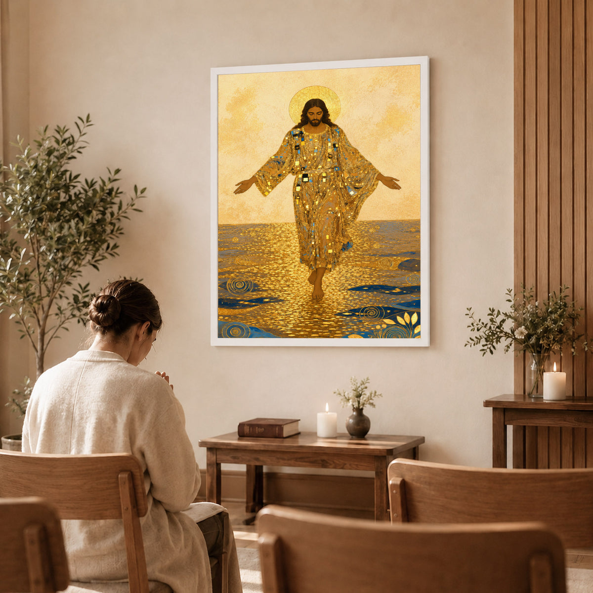 Golden Jesus Walking on Water Poster/Canvas