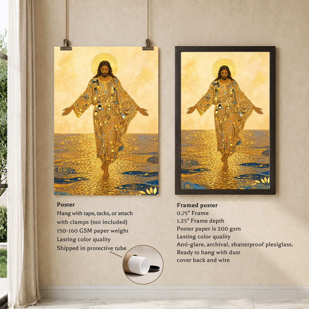 Golden Jesus Walking on Water Poster/Canvas
