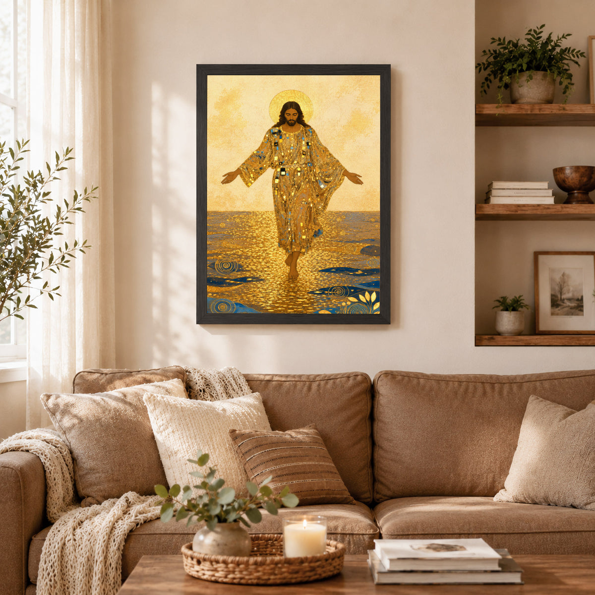 Golden Jesus Walking on Water Poster/Canvas