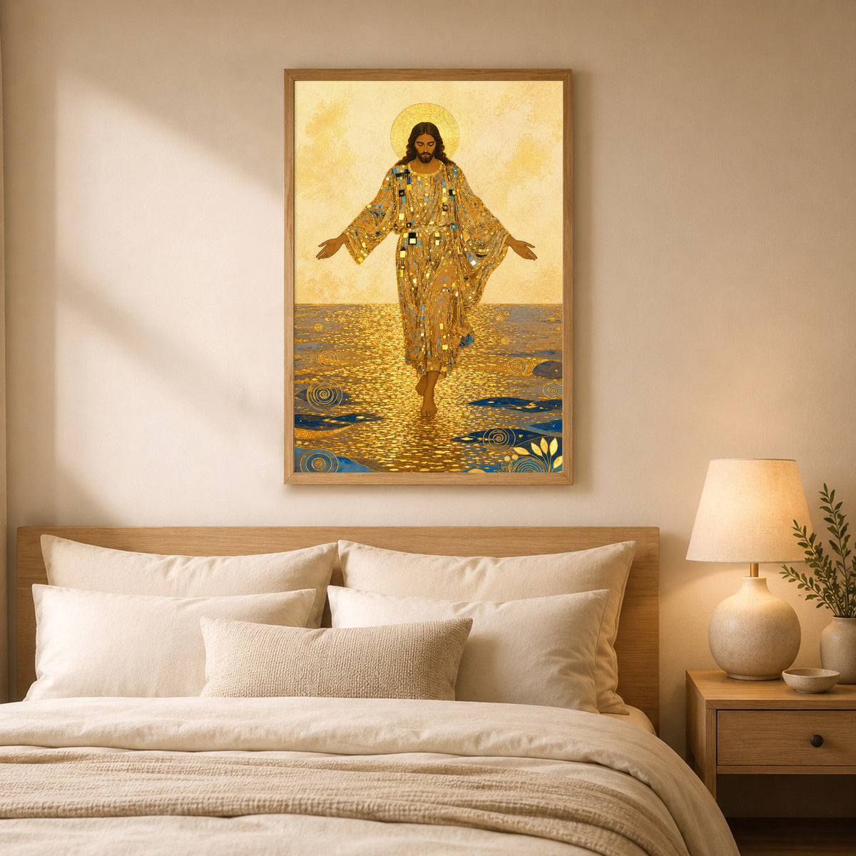 Golden Jesus Walking on Water Poster/Canvas