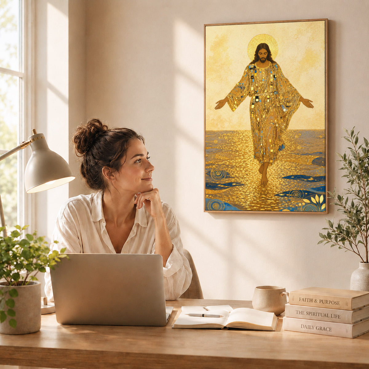 Golden Jesus Walking on Water Poster/Canvas