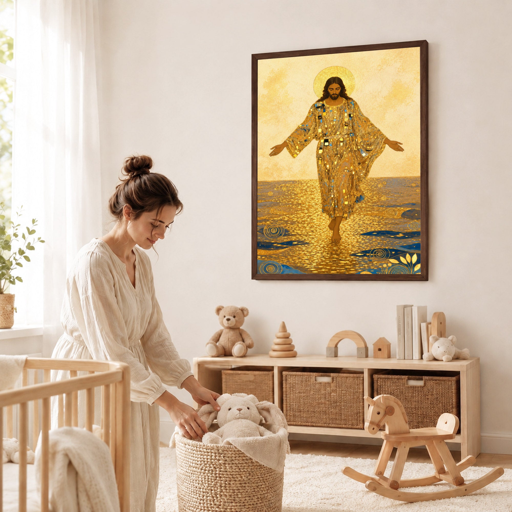 Golden Jesus Walking on Water Poster/Canvas