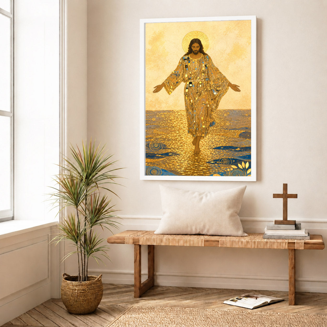 Golden Jesus Walking on Water Poster/Canvas