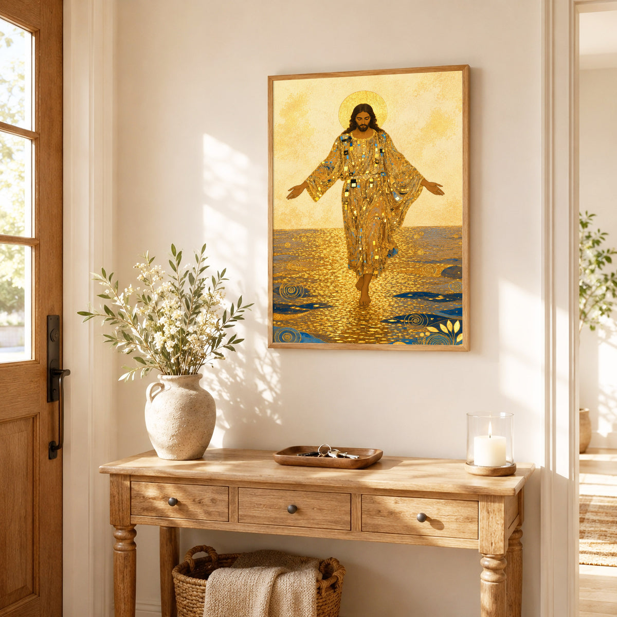 Golden Jesus Walking on Water Poster/Canvas