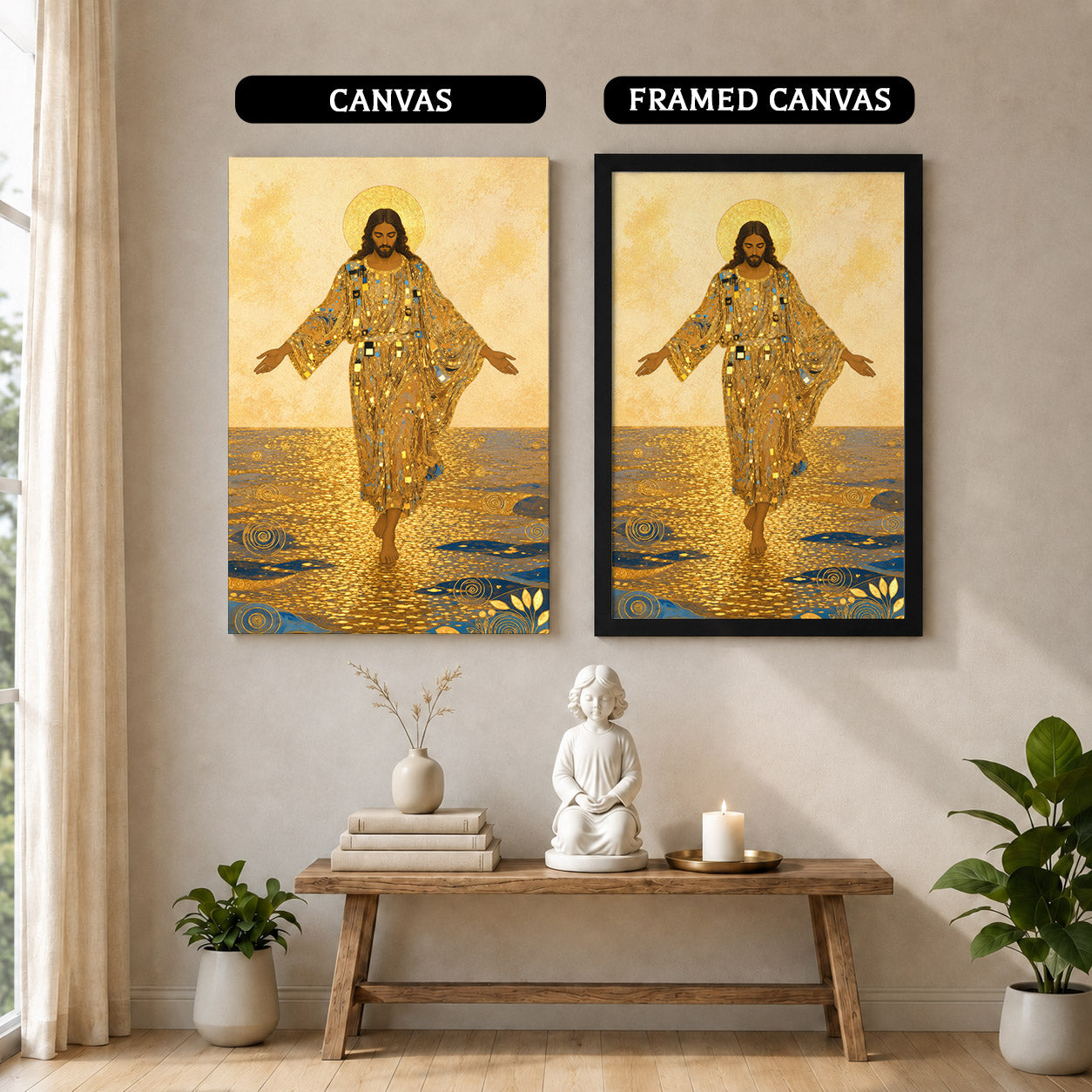 Golden Jesus Walking on Water Poster/Canvas