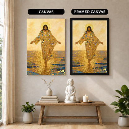 Golden Jesus Walking on Water Poster/Canvas