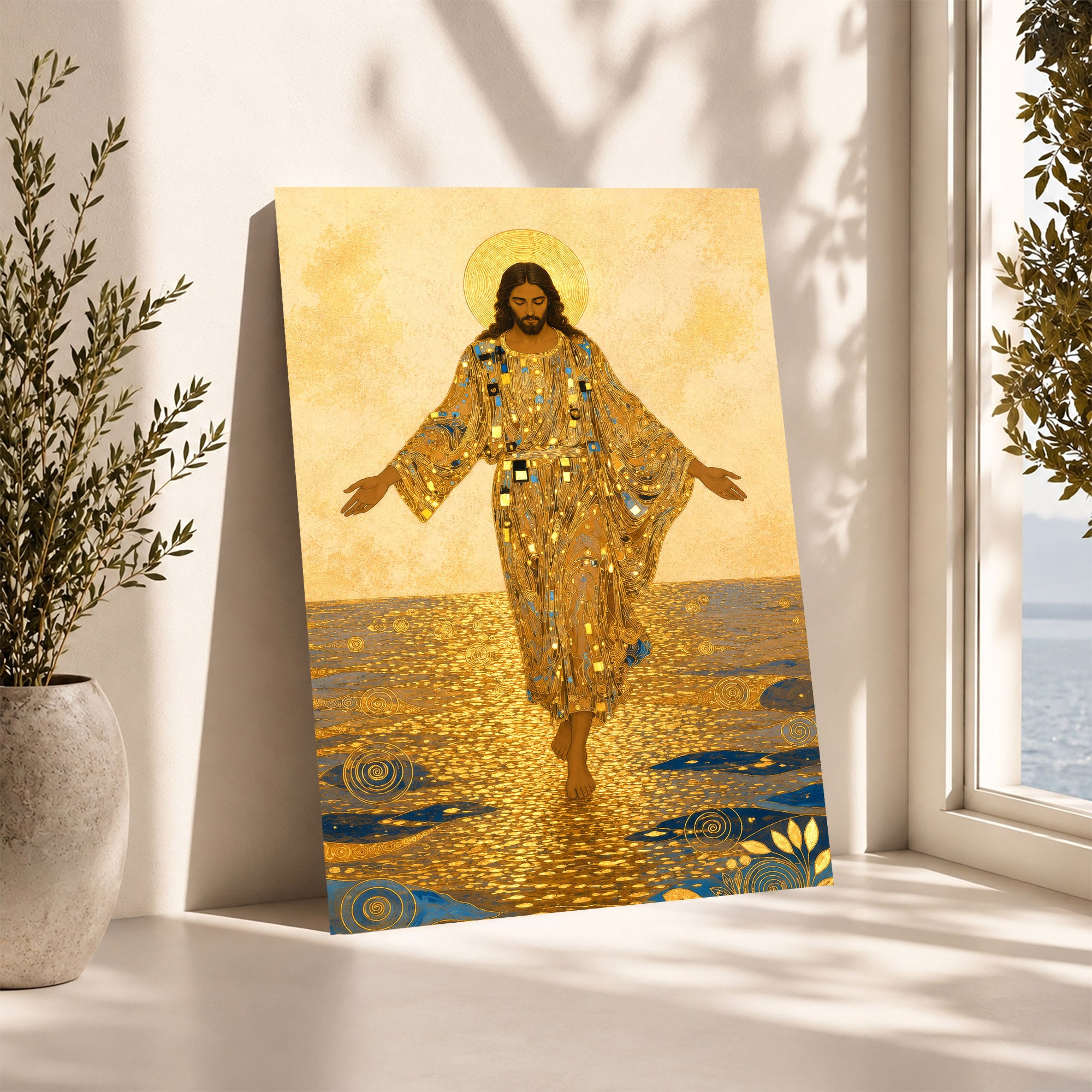 Golden Jesus Walking on Water Poster/Canvas