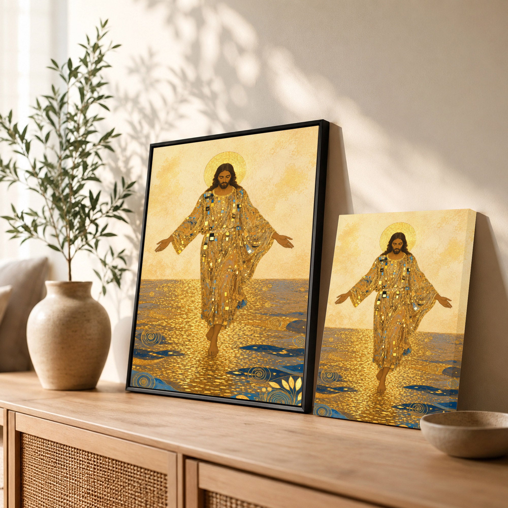 Golden Jesus Walking on Water Poster/Canvas