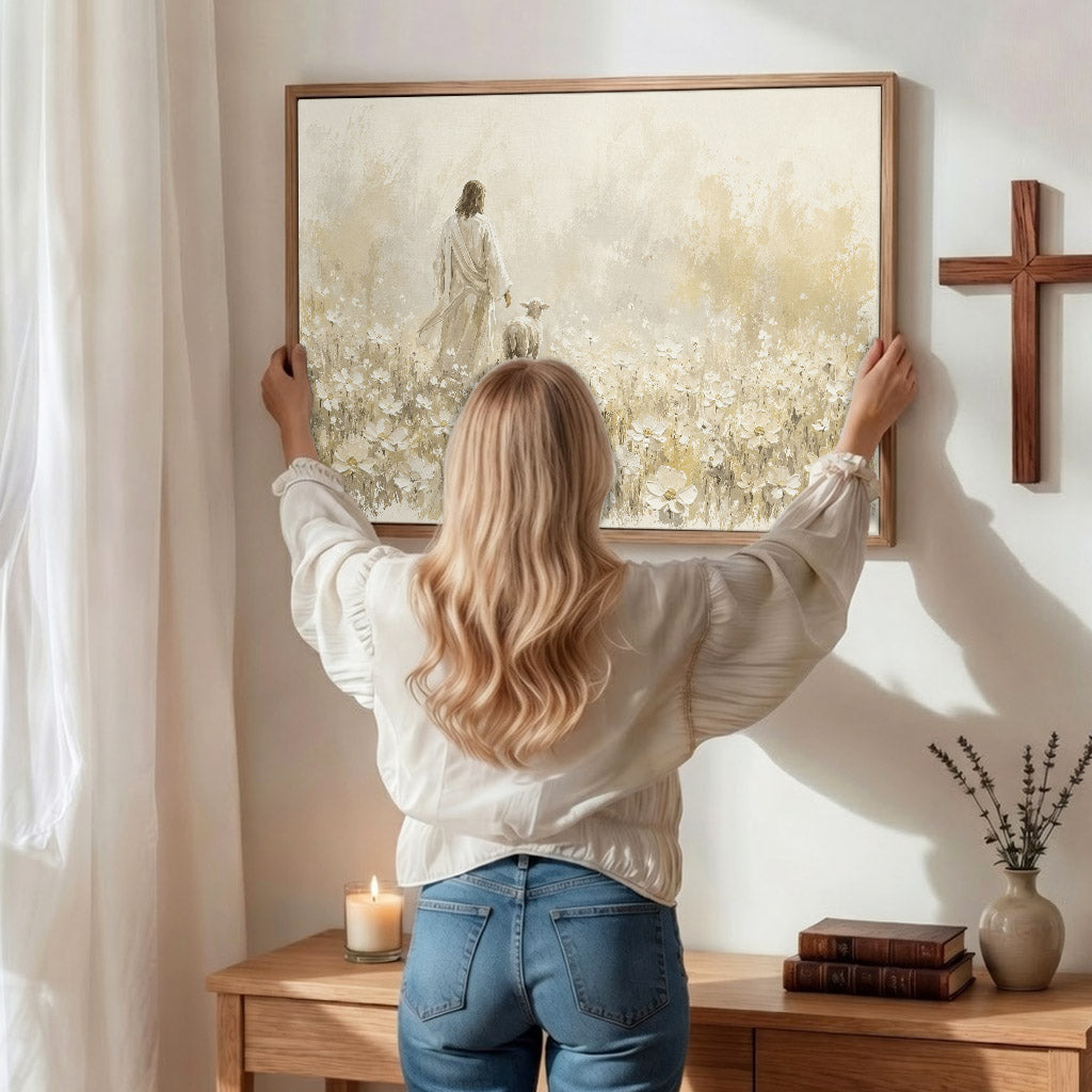 Walking With the Lamb Minimalist Christian Art Poster/Canvas