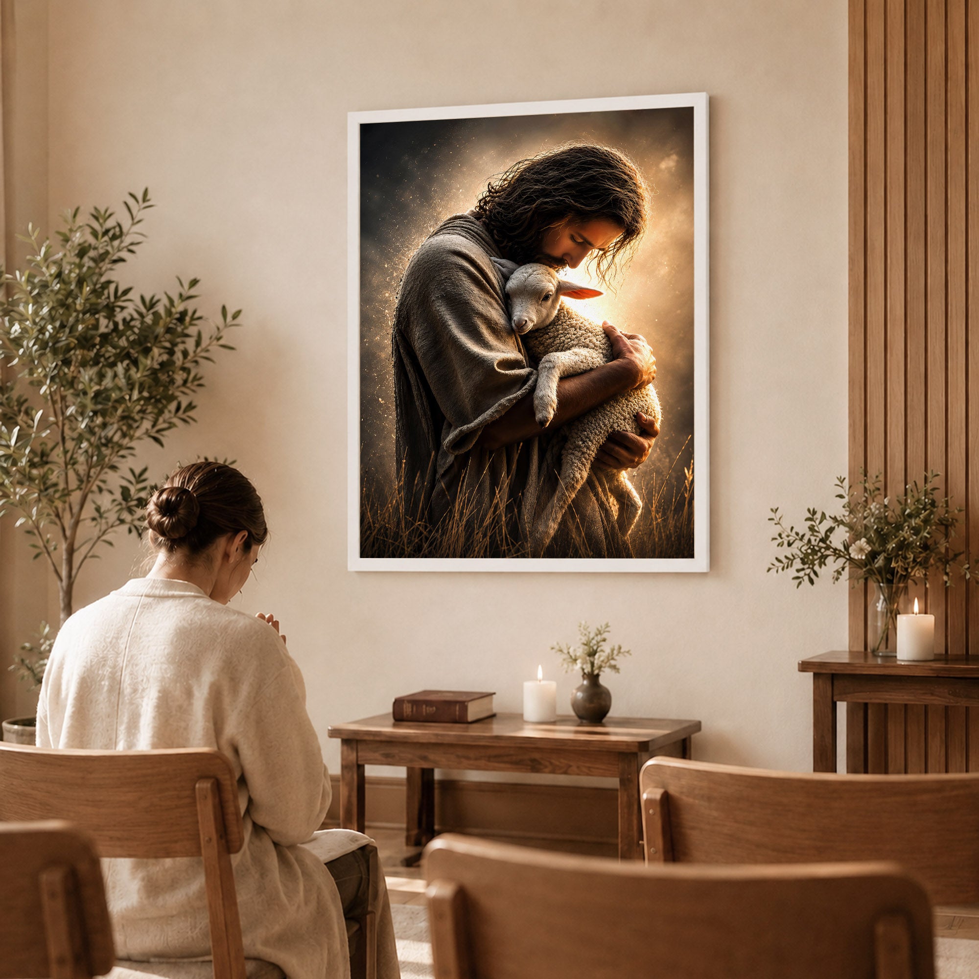 Jesus Holding the Lost Lamb Poster/Canvas