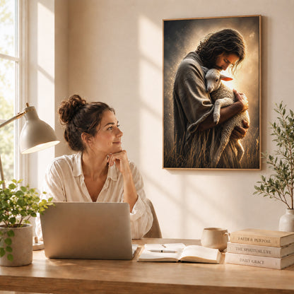 Jesus Holding the Lost Lamb Poster/Canvas