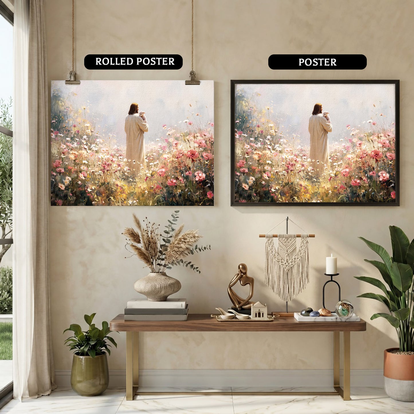 The Shepherd Among Wildflowers Christian Art Poster/Canvas